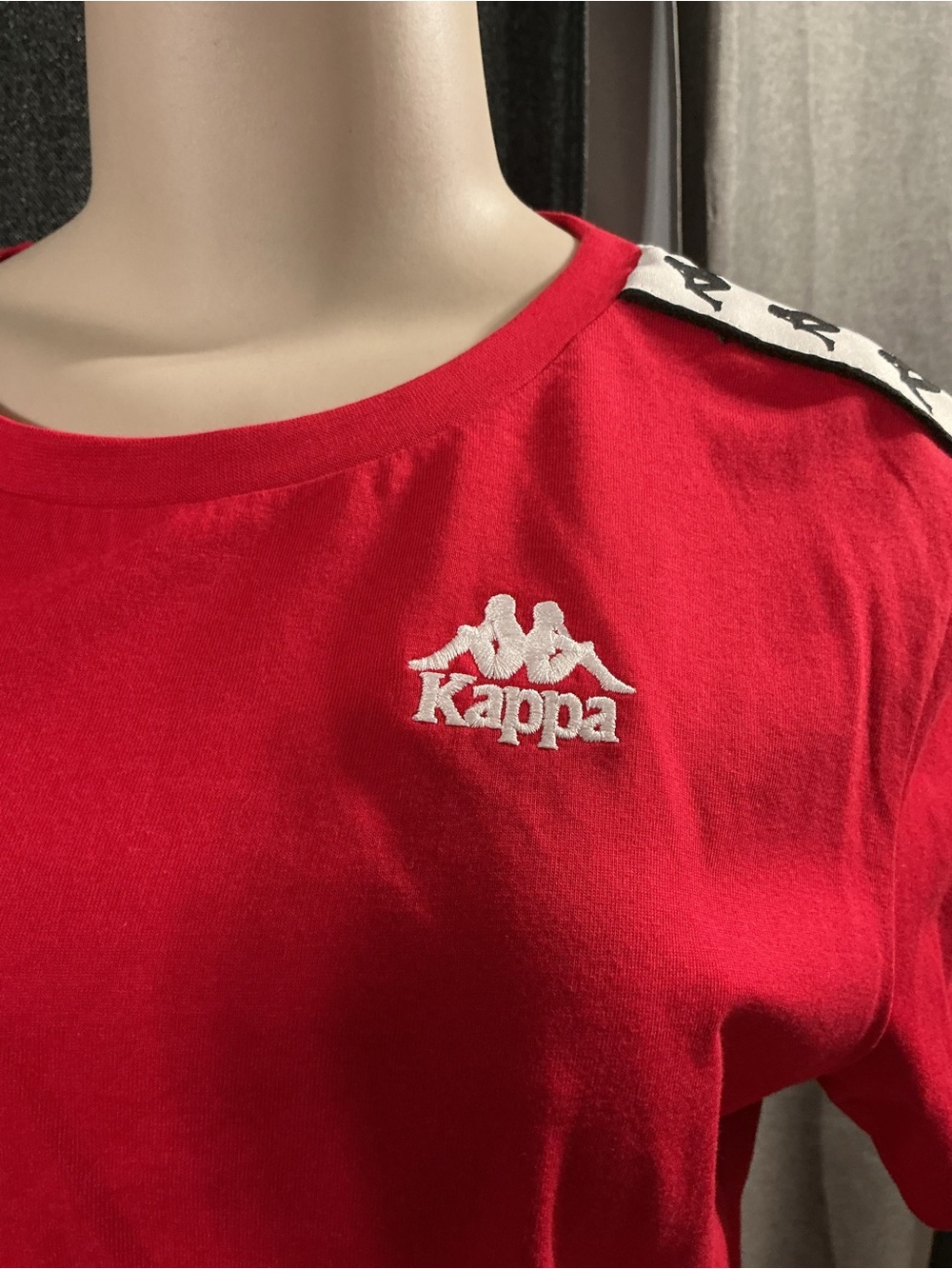 Kappa Red Cropped Logo Tee with White Shoulder Tape - Picture 2 of 6